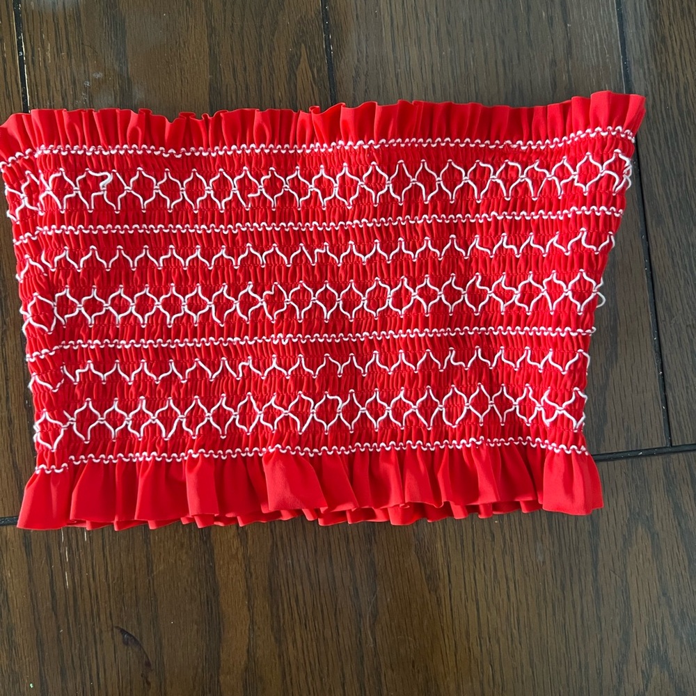 Red and White Smocked Tube Top